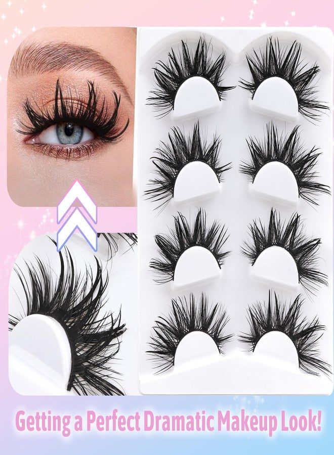 Losha 22mm Lashes Fluffy Eyelashes 3D Dramatic Long False Eyelashes Wet Look Manga Lashes Wispy Volume Faux Mink Lashes Cat Eye Lashes Soft Anime Fake Eyelashes 4 Pairs (Bold) - Image 4